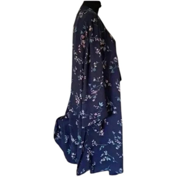 Tahari navy blue floral lightweight kimono style top size S/M NWT - Picture 7 of 16